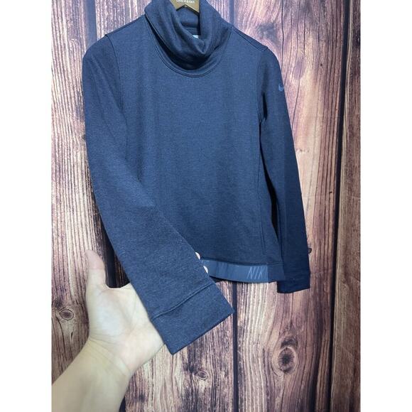Nike Dri Fit Sweatshirt Women Small Blue Turtle Neck Sweater Gym Top Navy - Picture 8 of 12